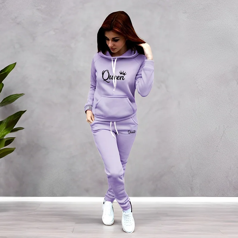 Winter Clothing Fashion - Kadın Eşofman Takımı Kraliçe Harfli Baskılı