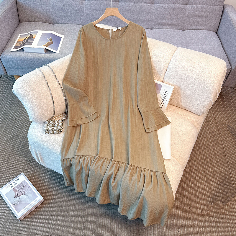 Winter Clothing Plus Size - Zarif Vintage Yuvarlak Yaka Düz Renk