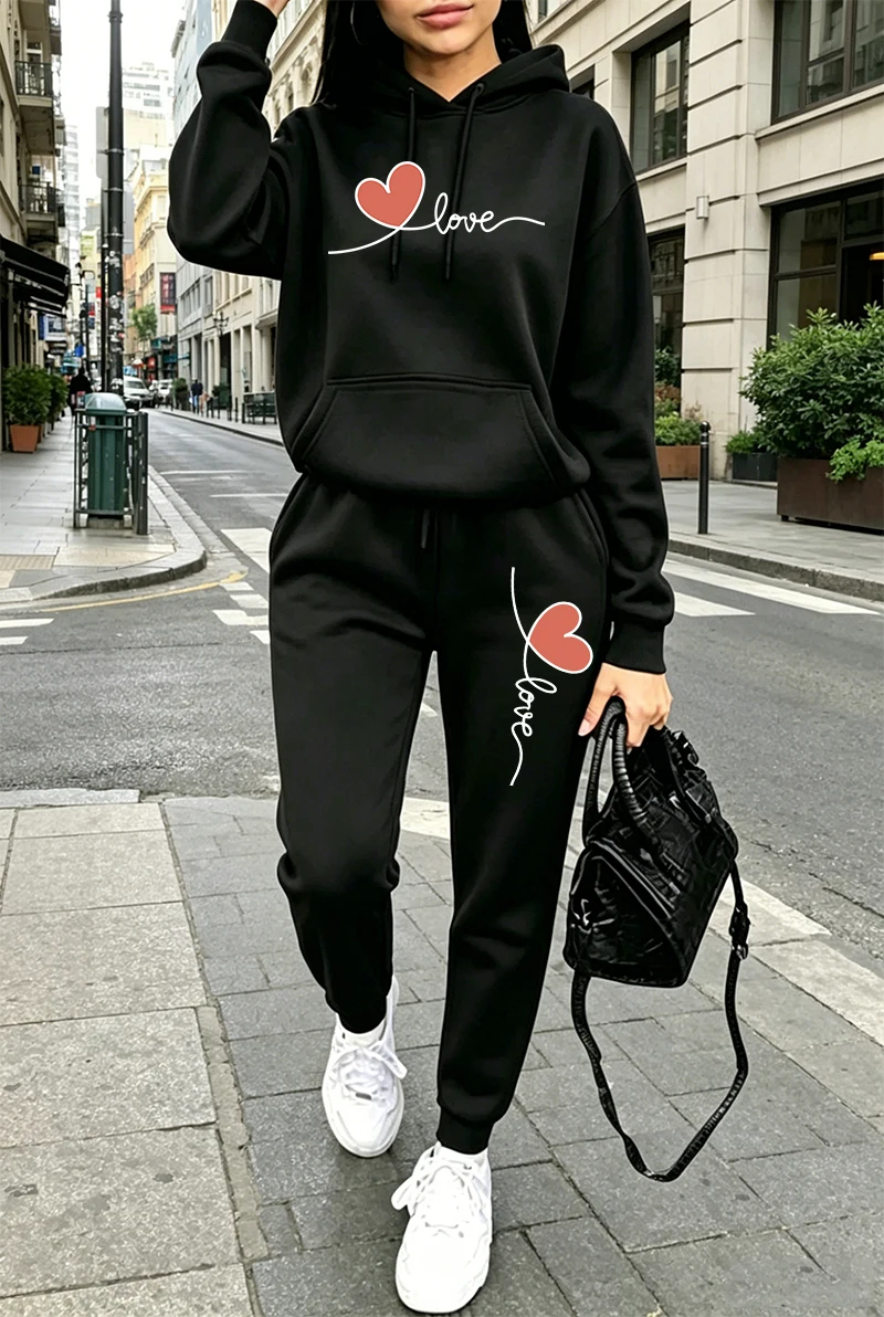 Winter Clothing Fashion - Kadın Eşofman Takımı Baskılı Günlük Uzun