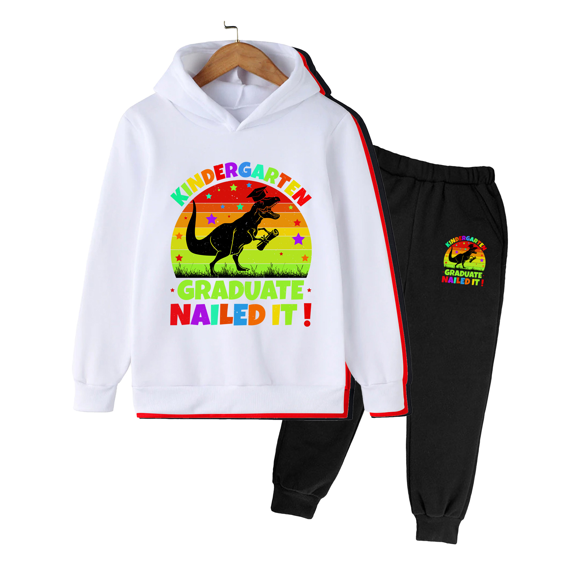 Winter Clothing Kindergarten - Anaokulu Mezuniyet Dinozor Baskılı Kapüşonlu Üst